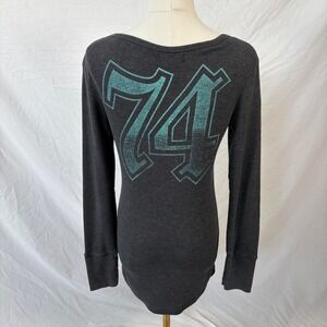 FOX grey henley long sleeve shirt size large y2k grunge 2000s